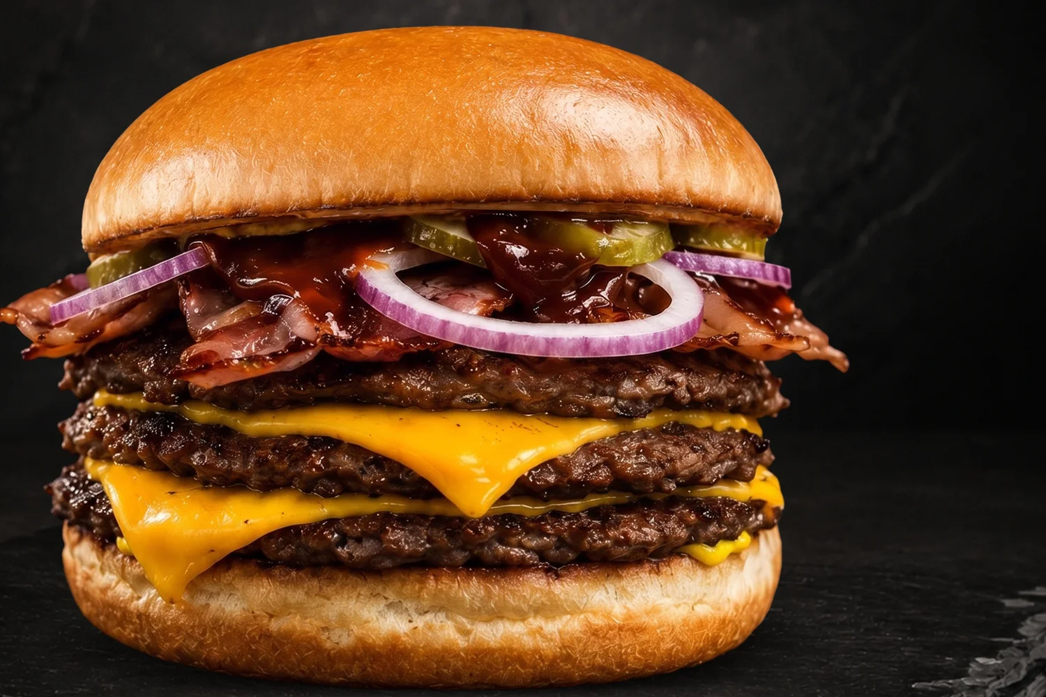 City BBQ Bacon — potrójna wołowina z boczkiem i cheddarem
